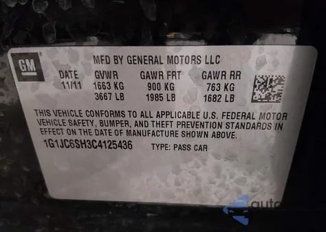 2012 Chevrolet Sonic 2Lt z USA, uszkodzony, nr VIN 1G1JC6SH3C4125436